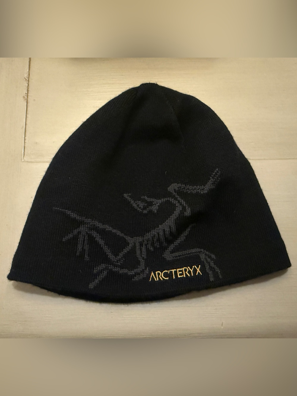 Arc'teryx Black Beanie with Yellow Logo fleece lined